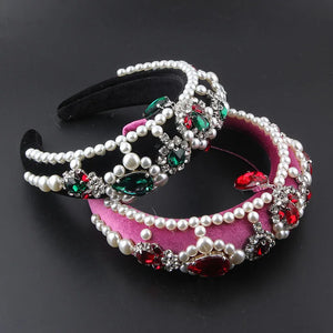 Baroque Sponge Pearl Rhinestone Headband Hairpin Women