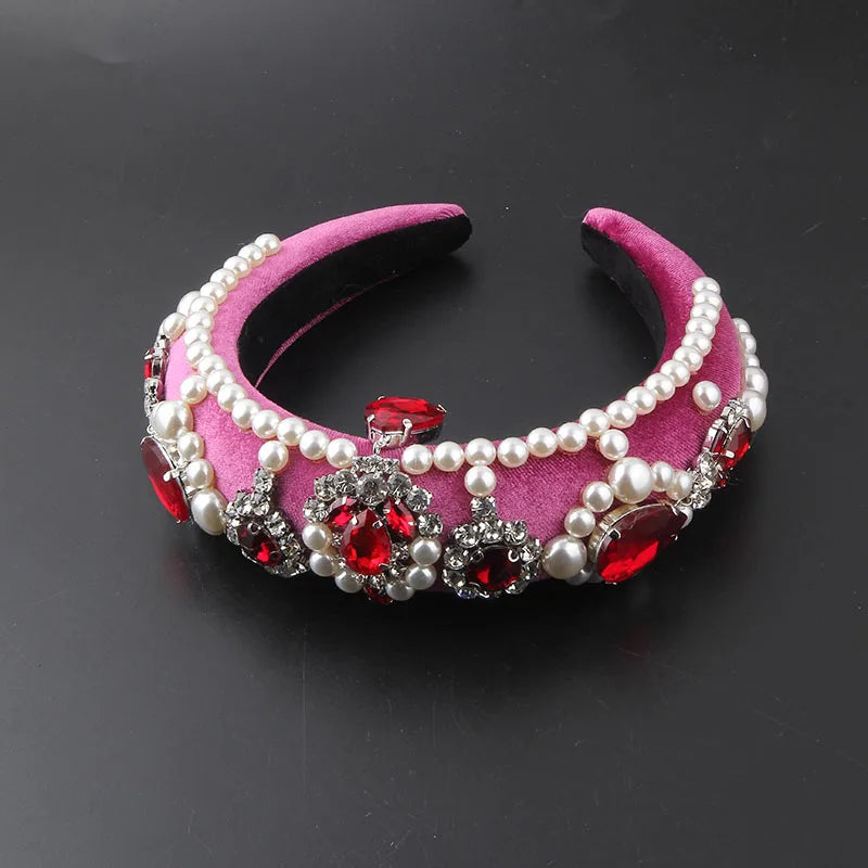 Baroque Sponge Pearl Rhinestone Headband Hairpin Women