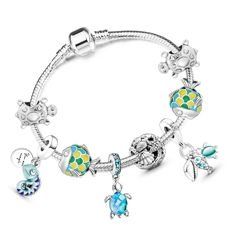 Ocean Series Charm Bracelets With Silver Plated Snake Chain - High Jewelry Gift