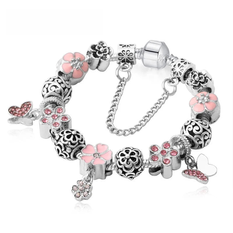 Beaded Bracelet with Butterfly Love Pendant