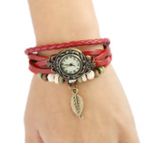 Beaded Leather Bracelet Watch Women Adjustable Fashionable Student Jewelry Sets