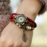 Beaded Leather Bracelet Watch Women Adjustable Fashionable Student Jewelry Sets
