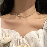 Pearl Choker Necklace for Women Kpop Goth Chocker Jewelry Pendant Collar