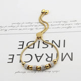 Adjustable Stainless Steel Woman Bracelet with Zircon Beads and Circles