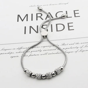 Adjustable Stainless Steel Woman Bracelet with Zircon Beads and Circles