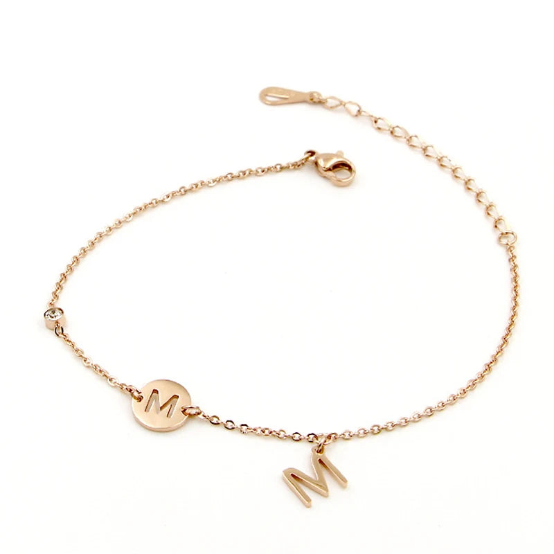 Zircon M Letters Hollow M Rose Anklet Titanium Steel Jewels Women