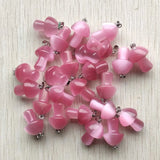 24pcs Pink Cat Eye Stone Mushroom Pendants for Necklaces