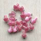 24pcs Pink Cat Eye Stone Mushroom Pendants for Necklaces