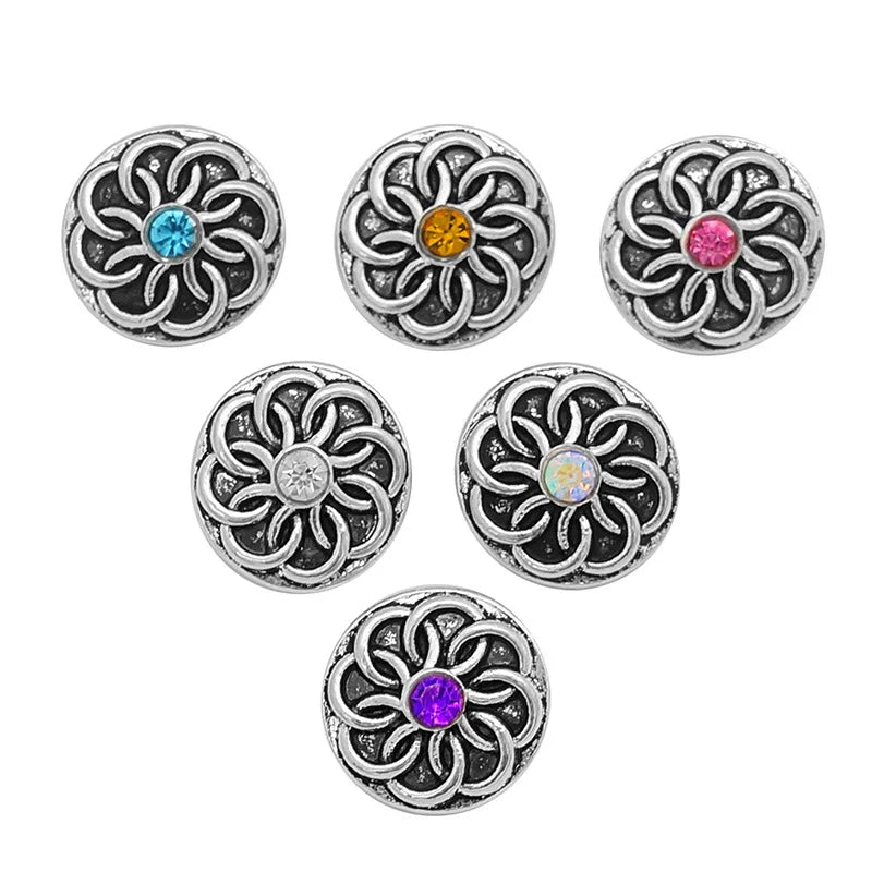 10pcs Mixed Round Rhinestone Flowers Snap Buttons for DIY Snap Bracelets KZ9084