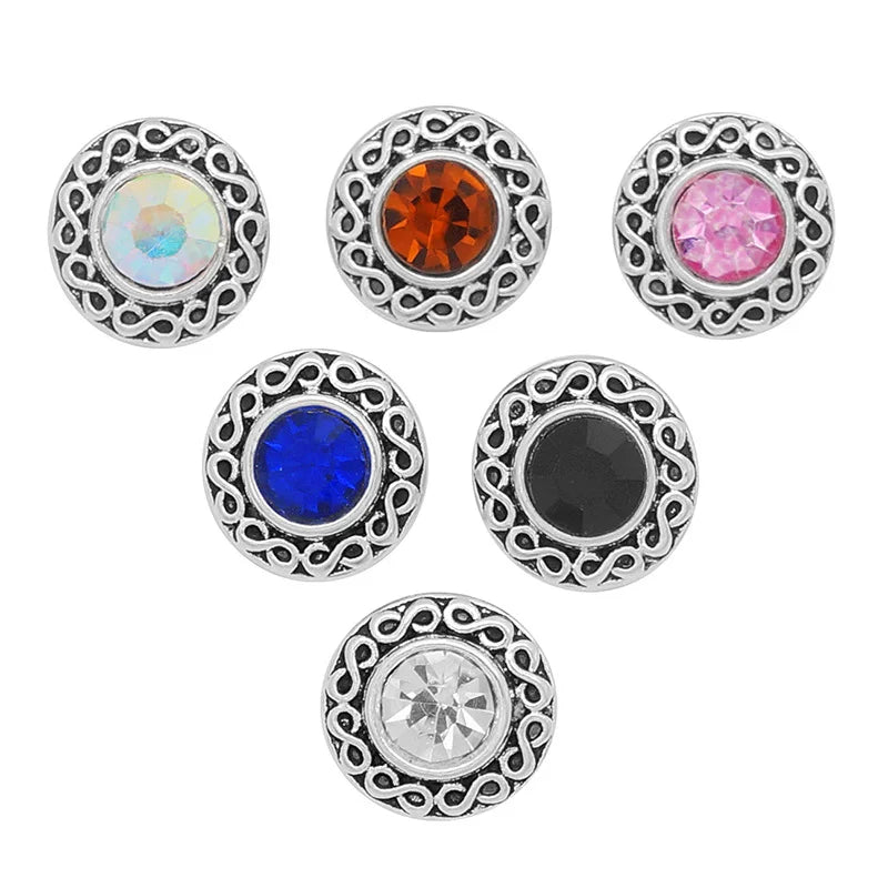 10pcs Mixed Round Rhinestone Metal Snap Buttons for DIY Snap Bracelets KZ9085