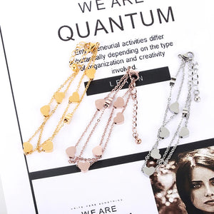 Double Chain Seven Hearts Bracelet Titanium Steel Jewelry Woman Gift