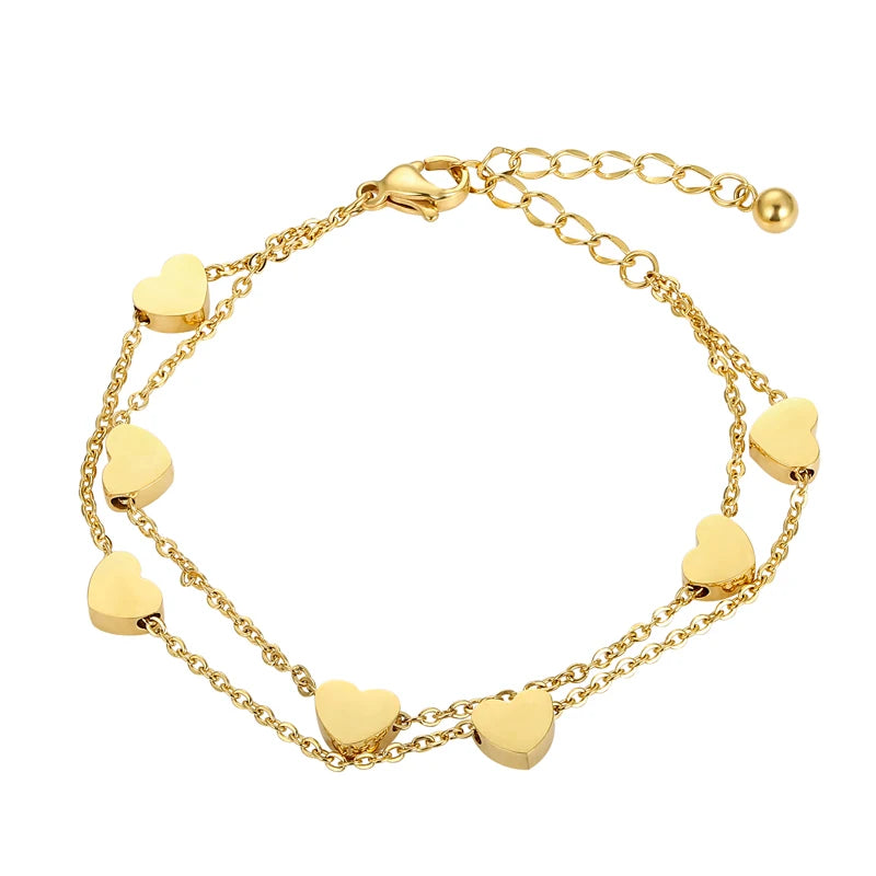 Double Chain Seven Hearts Bracelet Titanium Steel Jewelry Woman Gift