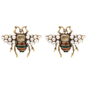 Beetle Pearl Pendant Earrings Insect Stud Earrings