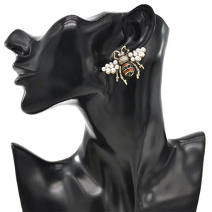Beetle Pearl Pendant Earrings Insect Stud Earrings