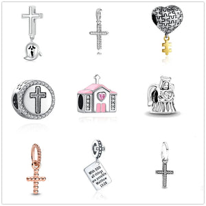 925 Silver Cross Angel Jesus God Dangle Bead Charm