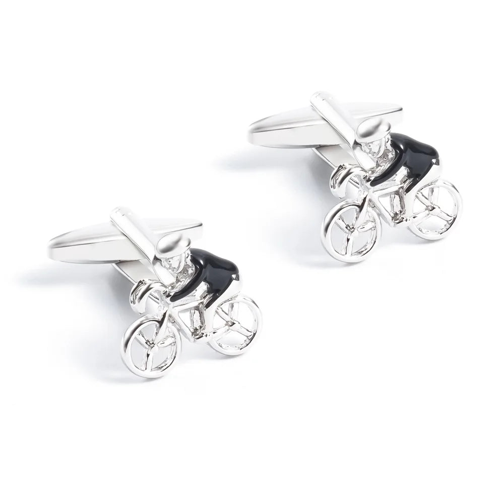 Silver Bicycle Race Sport Cufflinks for Mens Shirt Cuffs