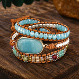 Big Natural Stone Women Gemstone Wrap Leather Bracelet Boho Jewelry