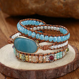 Big Natural Stone Women Gemstone Wrap Leather Bracelet Boho Jewelry