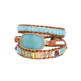 Big Natural Stone Women Gemstone Wrap Leather Bracelet Boho Jewelry