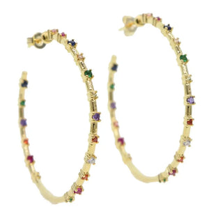 Rainbow CZ Hoop Earrings Colorful Circle Huggies Women