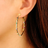 Rainbow CZ Hoop Earrings Colorful Circle Huggies Women