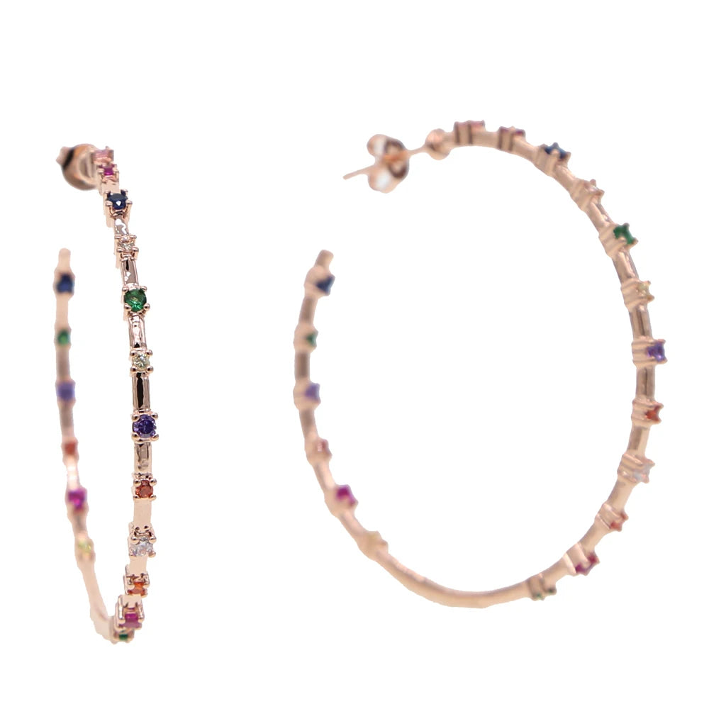Rainbow CZ Hoop Earrings Colorful Circle Huggies Women