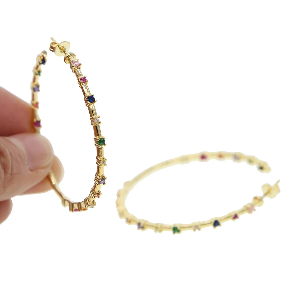 Rainbow CZ Hoop Earrings Colorful Circle Huggies Women