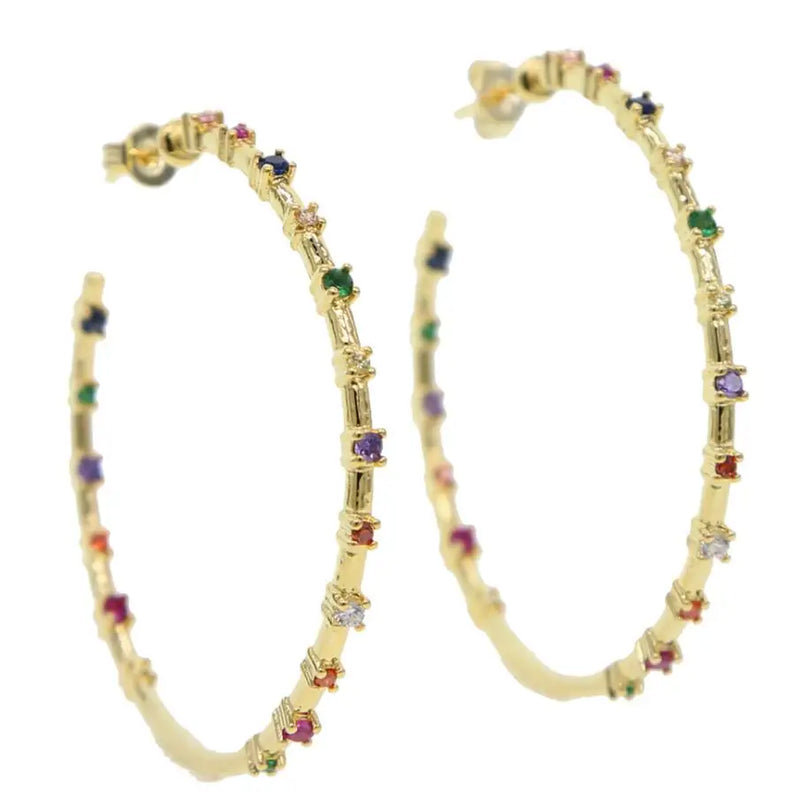 Rainbow CZ Hoop Earrings Colorful Circle Huggies Women