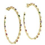 Rainbow CZ Hoop Earrings Colorful Circle Huggies Women