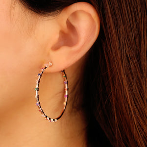 Rainbow CZ Hoop Earrings Colorful Circle Huggies Women