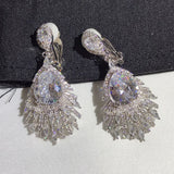 Water Drop CZ Clip On Earrings No Piercing Women Wedding