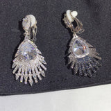 Water Drop CZ Clip On Earrings No Piercing Women Wedding