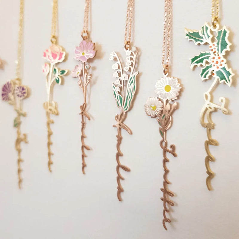 Birth Flower Name Necklace Personalized Letter Necklace Gift for Her/Mom