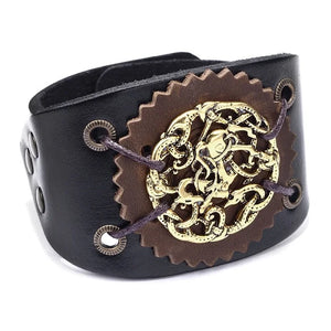 Vintage Leather Bangles Wide Leather Bracelet Charm Jewelry