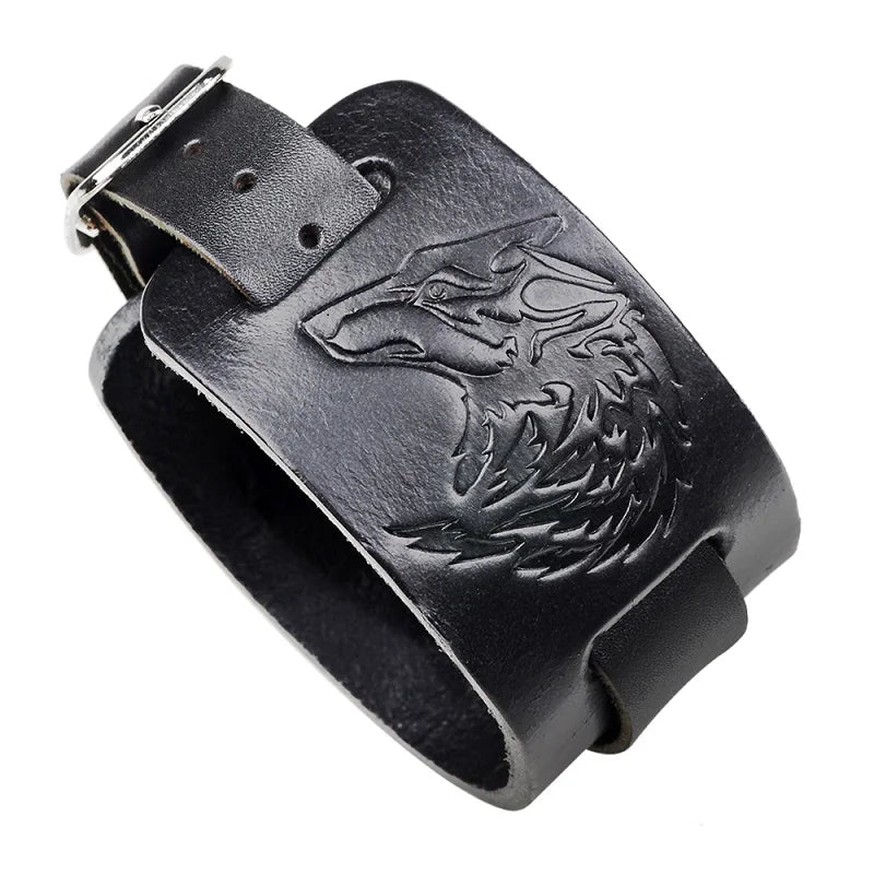 Vintage Leather Bangles Wide Leather Bracelet Charm Jewelry