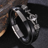 Men's Leather Bracelet with Stainless Steel Anchor Clasp