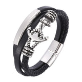 Men's Leather Bracelet with Stainless Steel Anchor Clasp