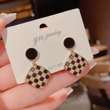 Plaid Pearl Earrings S925 Silver Needle Earrings Sale