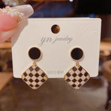 Plaid Pearl Earrings S925 Silver Needle Earrings Sale