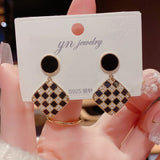 Plaid Pearl Earrings S925 Silver Needle Earrings Sale