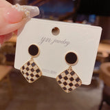Plaid Pearl Earrings S925 Silver Needle Earrings Sale