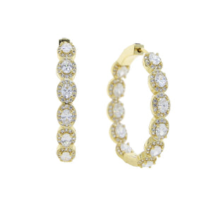 35mm Iced Oval CZ Hoop Earring Silver Bling Medium Women Jewelry