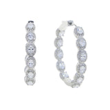 35mm Iced Oval CZ Hoop Earring Silver Bling Medium Women Jewelry