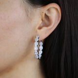 35mm Iced Oval CZ Hoop Earring Silver Bling Medium Women Jewelry