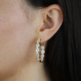 35mm Iced Oval CZ Hoop Earring Silver Bling Medium Women Jewelry