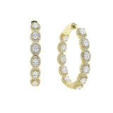 35mm Iced Oval CZ Hoop Earring Silver Bling Medium Women Jewelry