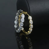 35mm Iced Oval CZ Hoop Earring Silver Bling Medium Women Jewelry