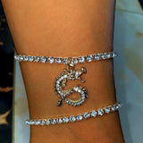 Dragon Crystal Tennis Chain Anklet Silver Rhinestone Foot Chain