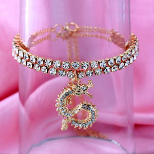 Dragon Crystal Tennis Chain Anklet Silver Rhinestone Foot Chain