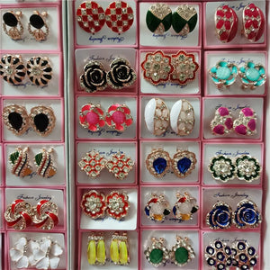 Crystal Flower Pearl Stud Earrings 20 Pairs Mixed Style